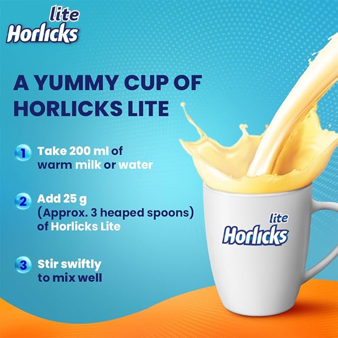 Horlicks Lite Badam Health and Nutrition Drink | Adults | No Added Sugar | 450g Refill