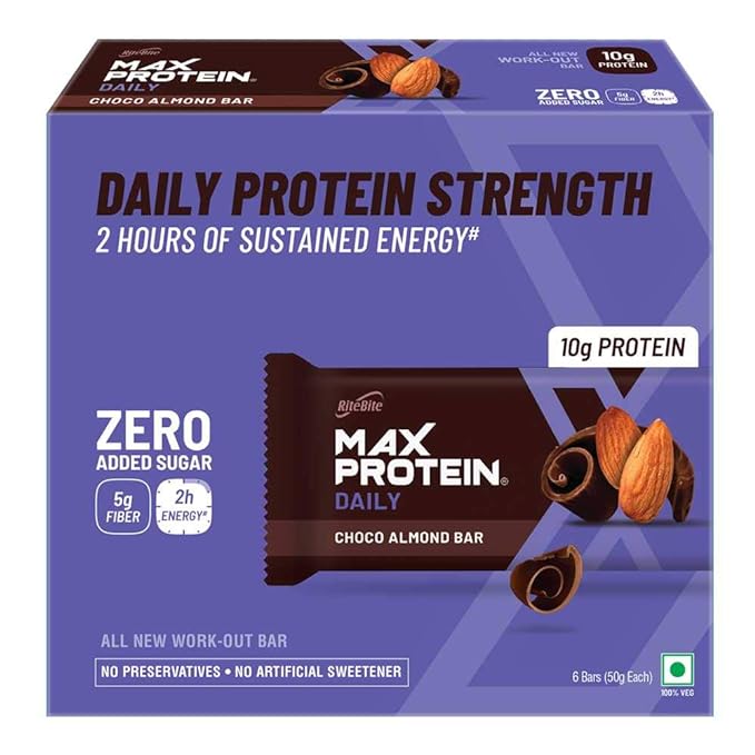 RiteBite Max Protein Work-Out Choco Almond Bar | 10g Protein | Whey