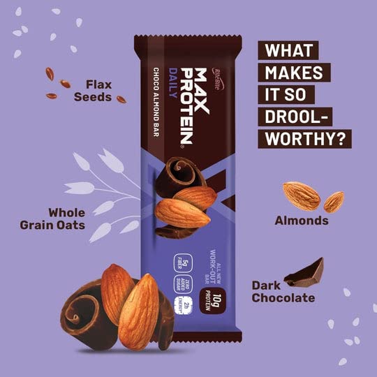 RiteBite Max Protein Work-Out Choco Almond Bar | 10g Protein | Whey