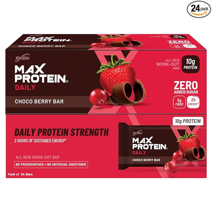 RiteBite Max Protein Daily Choco Berry Bars | Sugar-Free | 50g x 24 | Box