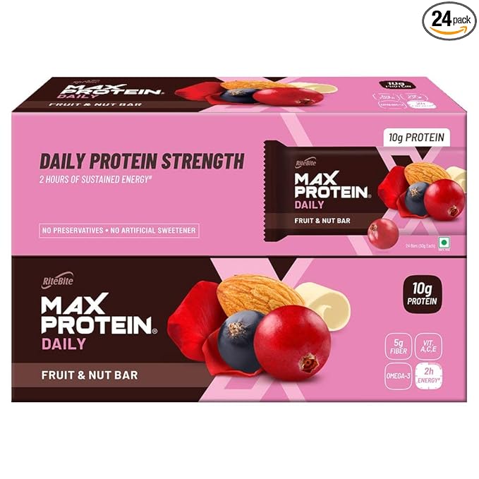 RiteBite Max Protein Daily Fruit and Nut Bar | High Protein | No Preservatives | Box