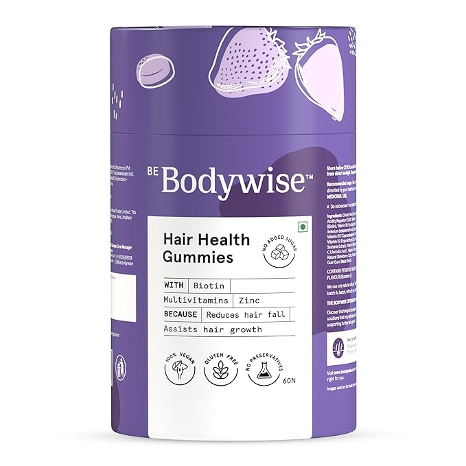 Be Bodywise Biotin Gummies 5000mcg | Hair and Nails | No Added Sugar | Strawberry | 2 Months