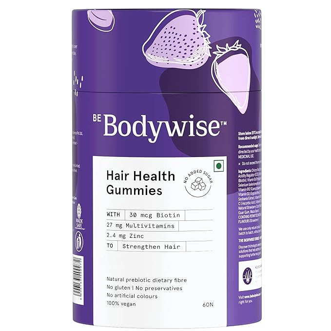 Be Bodywise Biotin Gummies 5000mcg | Hair and Nails | No Added Sugar | Strawberry | 2 Months