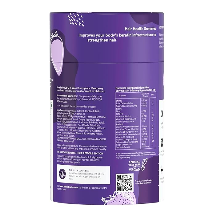 Be Bodywise Biotin Gummies 5000mcg | Hair and Nails | No Added Sugar | Strawberry | 2 Months