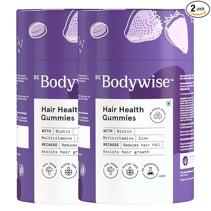 Be Bodywise Biotin Gummies 5000mcg | Hair and Nails | No Added Sugar | Strawberry | 4 Months