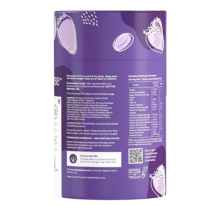 Be Bodywise Biotin Gummies 5000mcg | Hair and Nails | No Added Sugar | Strawberry | 4 Months