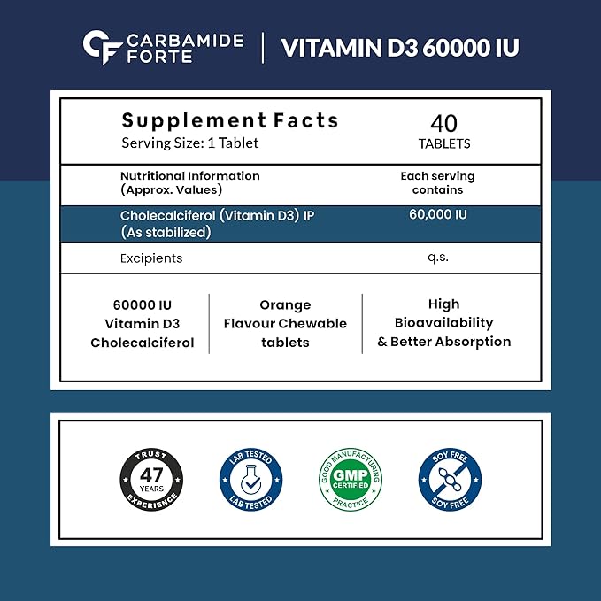 Carbamide Forte Vitamin D3 60000 IU | Chewable | Bone and Immunity Support