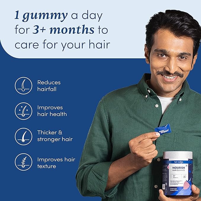 Man Matters Nourish Hair Gummies | Multivitamins | Hair Growth | Strawberry