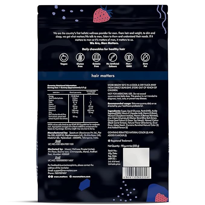 Man Matters Biotin Hair Gummies | Strong and Healthy Hair | 100% Vegetarian