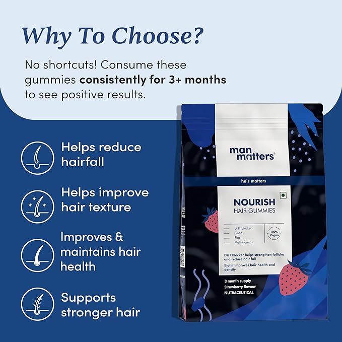 Man Matters Biotin Hair Gummies | Strong and Healthy Hair | 100% Vegetarian