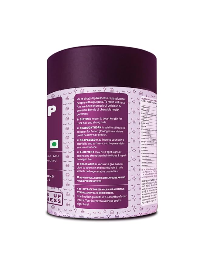 Whats Up Wellness Biotin Beauty Gummies | Sea Buckthorn and Grapeseed | Hair | Skin and Nails