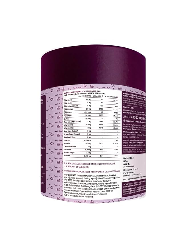 Whats Up Wellness Biotin Beauty Gummies | Sea Buckthorn and Grapeseed | Hair | Skin and Nails