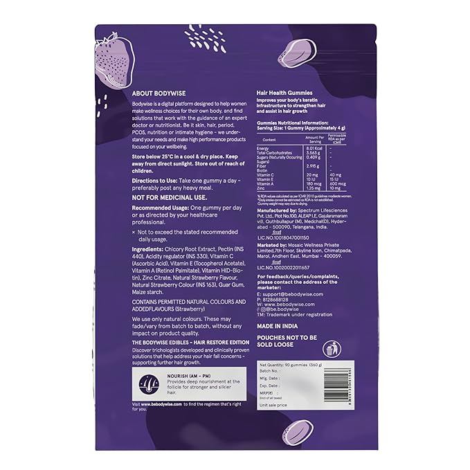 Be Bodywise Biotin Gummies | Hair Growth | No Added Sugar | Vitamins | 90 Days