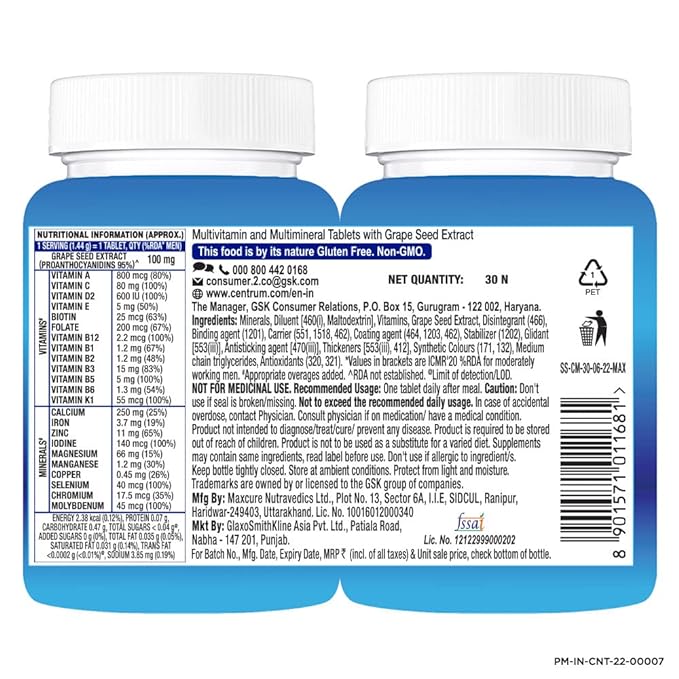 Centrum Men Multivitamin | Ginseng Extract | Immunity and Energy | Veg