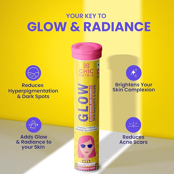 Chicnutrix Glow | 500mg Japanese Glutathione | Vitamin C | Skin Radiance | Strawberry Lemon