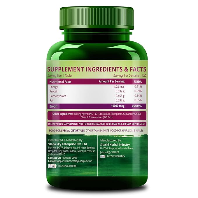 Himalayan Organics Biotin 10000mcg | Hair Growth | Skin and Nails | Veg Tablets