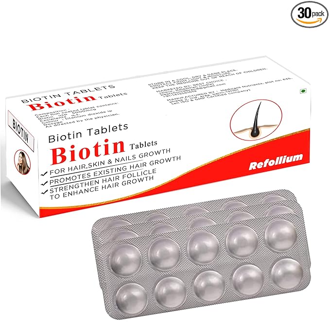 Refollium Advanced Biotin 10000mcg | Strong Hair | Hair Fall Control | Healthy Skin