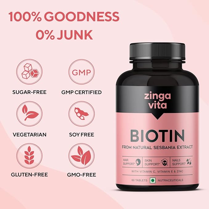 Zingavita Plant Based Biotin | Natural Sesbania Agati | Hair Growth and Glowing Skin