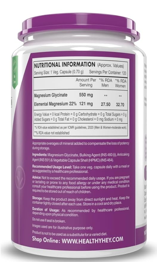 HealthyHey Magnesium Glycinate | High Absorption | Muscle and Sleep Support