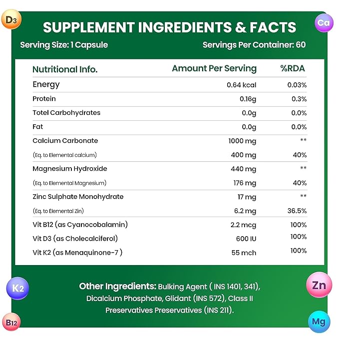 Himalayan Organics Calcium | Magnesium | Zinc | Vitamin D3 and B12