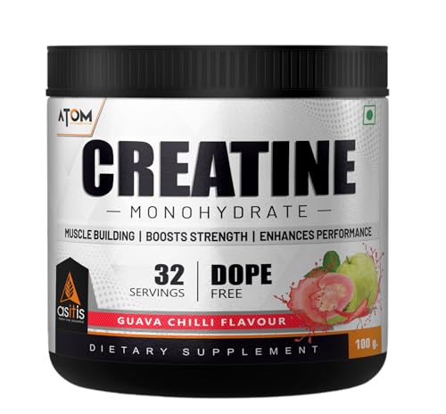 AS-IT-IS ATOM Creatine Monohydrate | 3g Creatine per Scoop | Micronised | Dope-Free | Strength | Guava Chilli