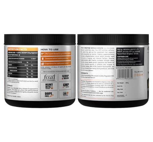 AS-IT-IS ATOM Creatine Monohydrate | 3g Creatine per Scoop | Micronised | Dope-Free | Strength | Guava Chilli