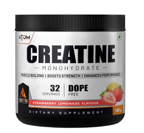 AS-IT-IS ATOM Creatine Monohydrate | 3g Creatine per Scoop | Micronised | Dope-Free | Strength | Strawberry Lemonade