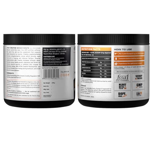 AS-IT-IS ATOM Creatine Monohydrate | 3g Creatine per Scoop | Micronised | Dope-Free | Strength | Strawberry Lemonade