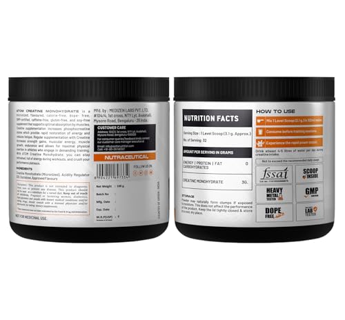 AS-IT-IS ATOM Creatine Monohydrate | 3g Creatine per Scoop | Micronised | Dope-Free | Strength | Unflavoured