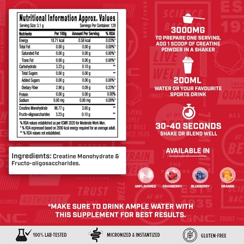 GNC Pro Performance Creatine Monohydrate | 3000mg Creatine per Scoop | Micronised & Instantised | Muscle Pump | Unflavoured