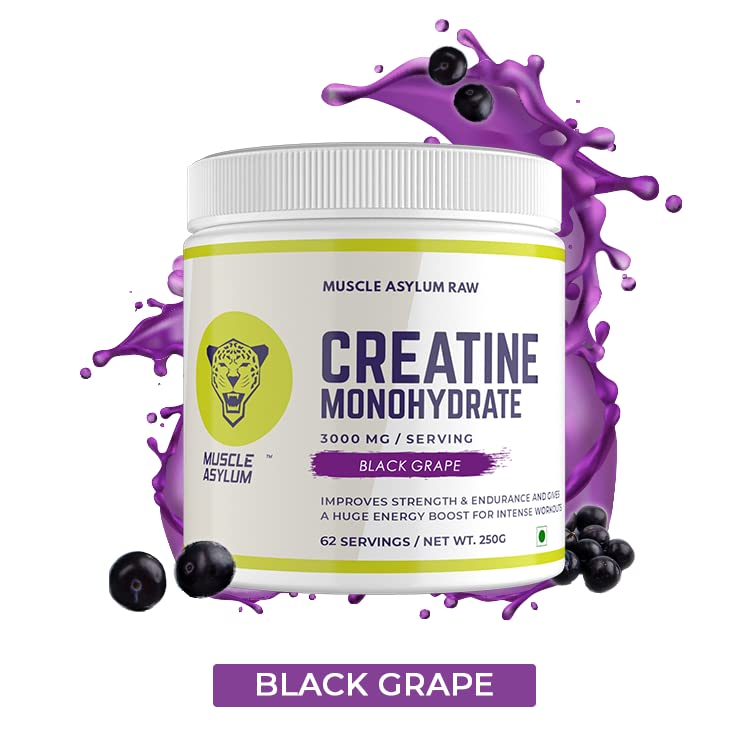Muscle Asylum Creatine Monohydrate Powder | 50 Servings | Muscle Strength | Black Grape