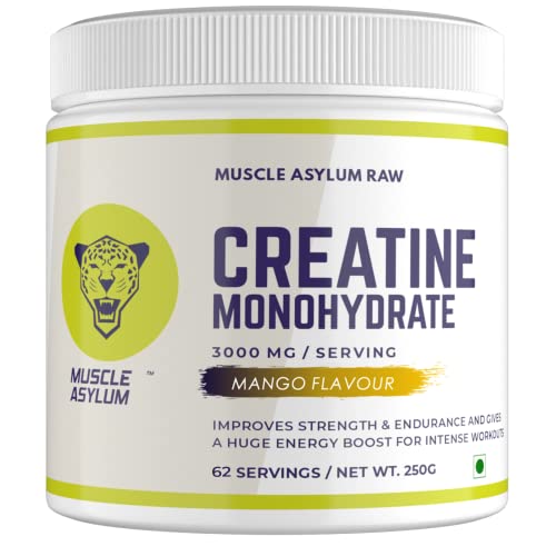 Muscle Asylum Creatine Monohydrate Powder | 62 Servings | Muscle Strength | Mango