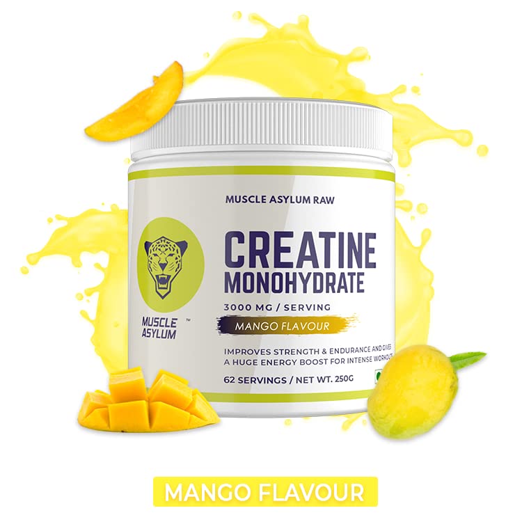 Muscle Asylum Creatine Monohydrate Powder | 62 Servings | Muscle Strength | Mango