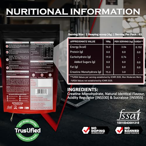 Nakpro Micronised Creatine Monohydrate | Highest Grade Pure | 62 Servings | Unflavoured