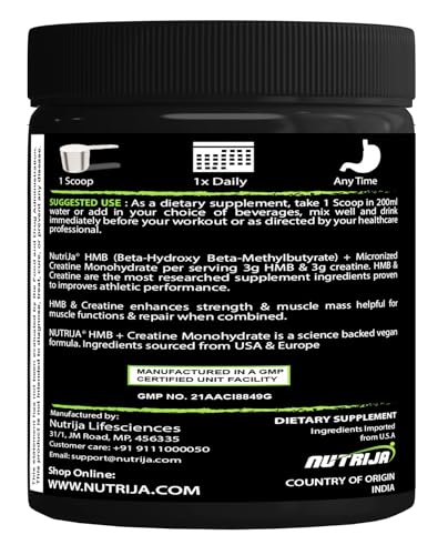 NutriJa HMB + Creatine | Natural Muscle Building Formula | 3g per Serving | Strength