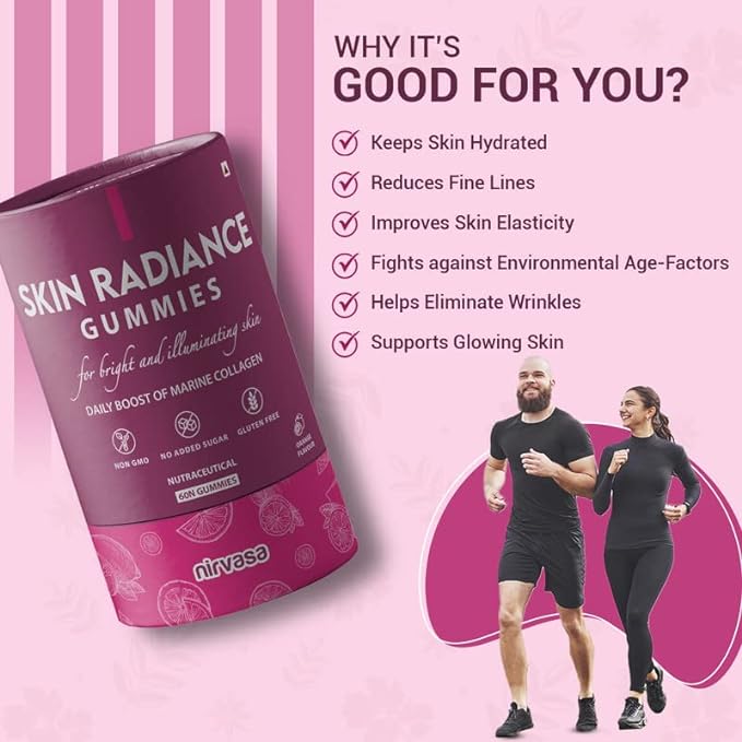 Nirvasa Skin Radiance Collagen Gummies | Hyaluronic Acid | Sugar-Free | Women and Men