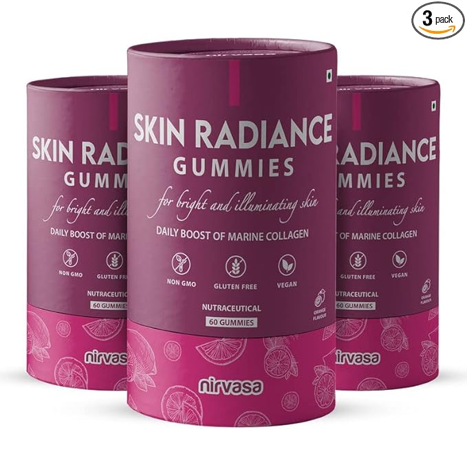 Nirvasa Skin Radiance Collagen Gummies | Hyaluronic Acid | Sugar-Free | Women and Men