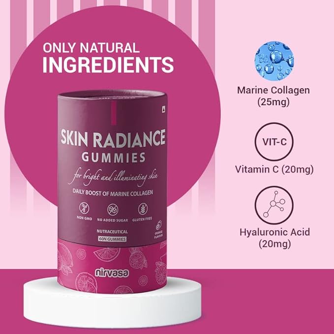Nirvasa Skin Radiance Collagen Gummies | Hyaluronic Acid | Sugar-Free | Women and Men