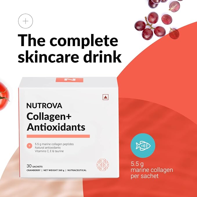 Nutrova Collagen + Antioxidants Powder | Skin Health | Easy Mix | Cranberry