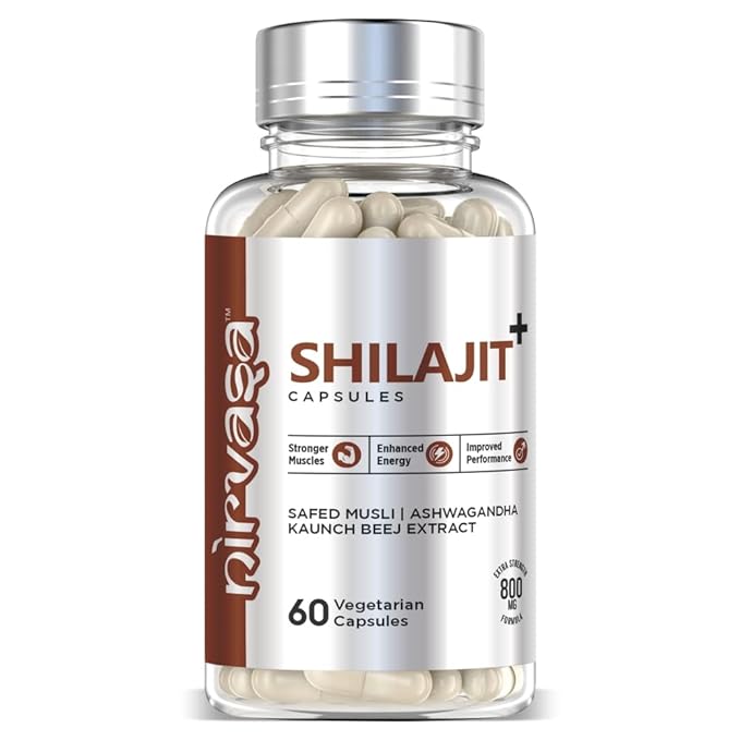 Nirvasa Shilajit Capsules | Ashwagandha | Safed Musli and Kaunch Beej | Stamina and Energy