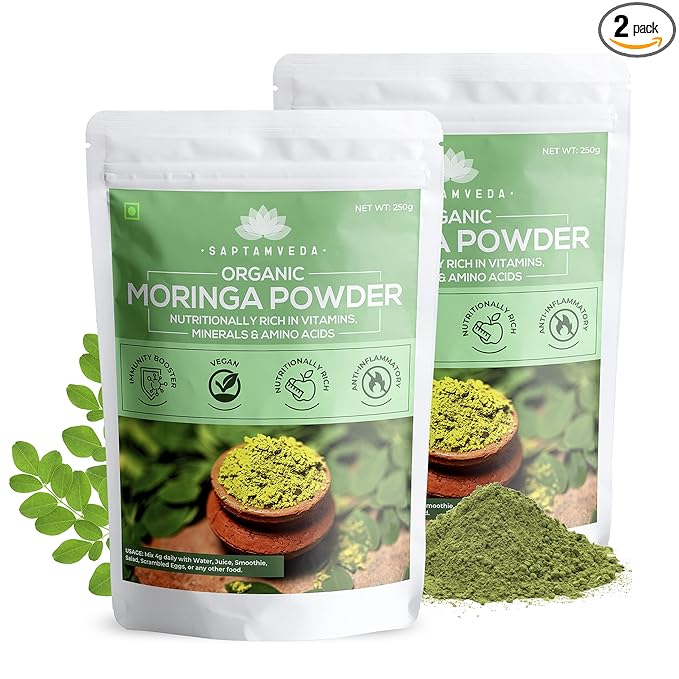 Saptamveda Certified Organic Moringa Drumstick Leaf Powder | Immunity and Nutrition