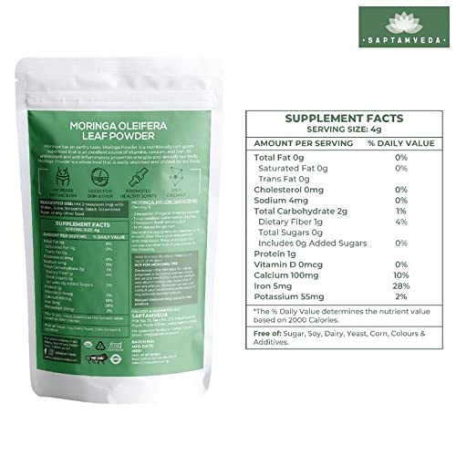 Saptamveda Certified Organic Moringa Drumstick Leaf Powder | Immunity and Nutrition