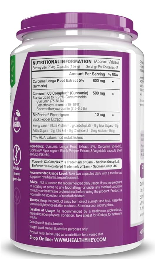 HealthyHey Curcumin + Bioperine 1310mg | Organic Turmeric