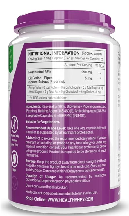 HealthyHey Resveratrol Extract 98% | BioPerine | Max Absorption