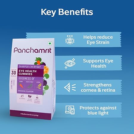 Panchamrit Eye Health Gummies | Lutein and Zeaxanthin | Reduces Eye Strain | Orange