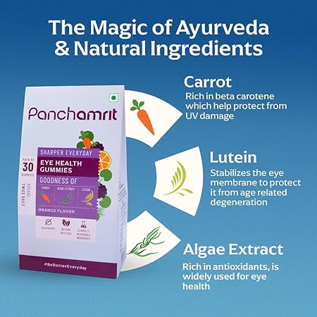 Panchamrit Eye Health Gummies | Lutein and Zeaxanthin | Reduces Eye Strain | Orange