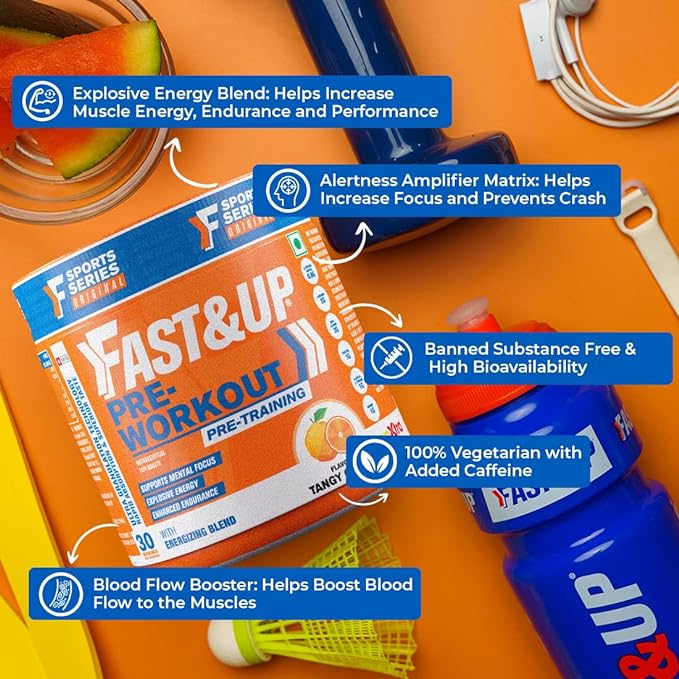 FastandUp Pre Workout | Caffeine | Creatine | Beta Alanine and Taurine | Energy and Endurance