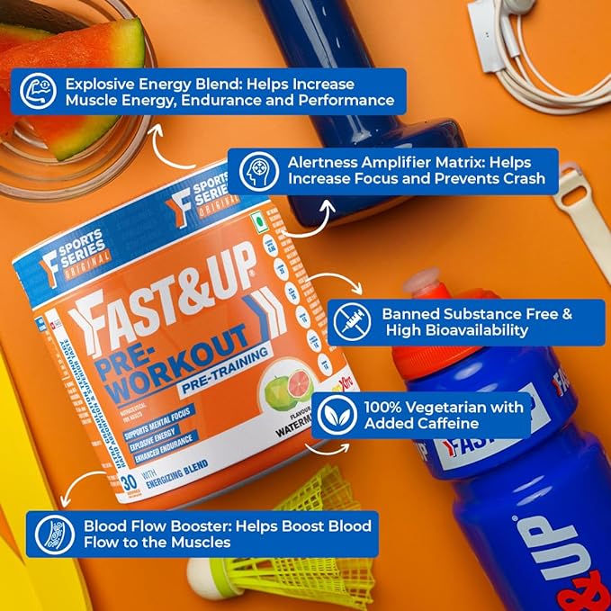 FastandUp Pre Workout | Caffeine | Creatine | Beta Alanine and Taurine | Energy and Performance