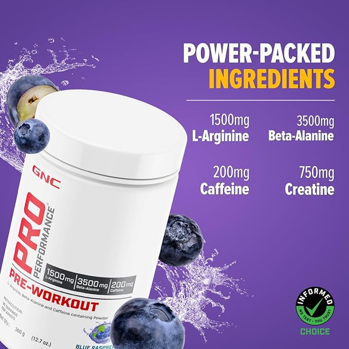 GNC Pro Performance Pre-Workout | 3500mg Beta-Alanine | 200mg Caffeine | Energy & Endurance | Blue Raspberry