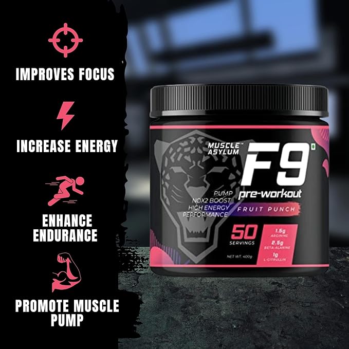 Muscle Asylum F9 Pre Workout | 50 Servings | BCAA | Pump and Strength